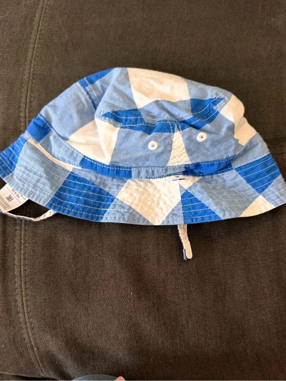 GAP Blue & White Geometric Infant Bucket Hat with Chin Ties